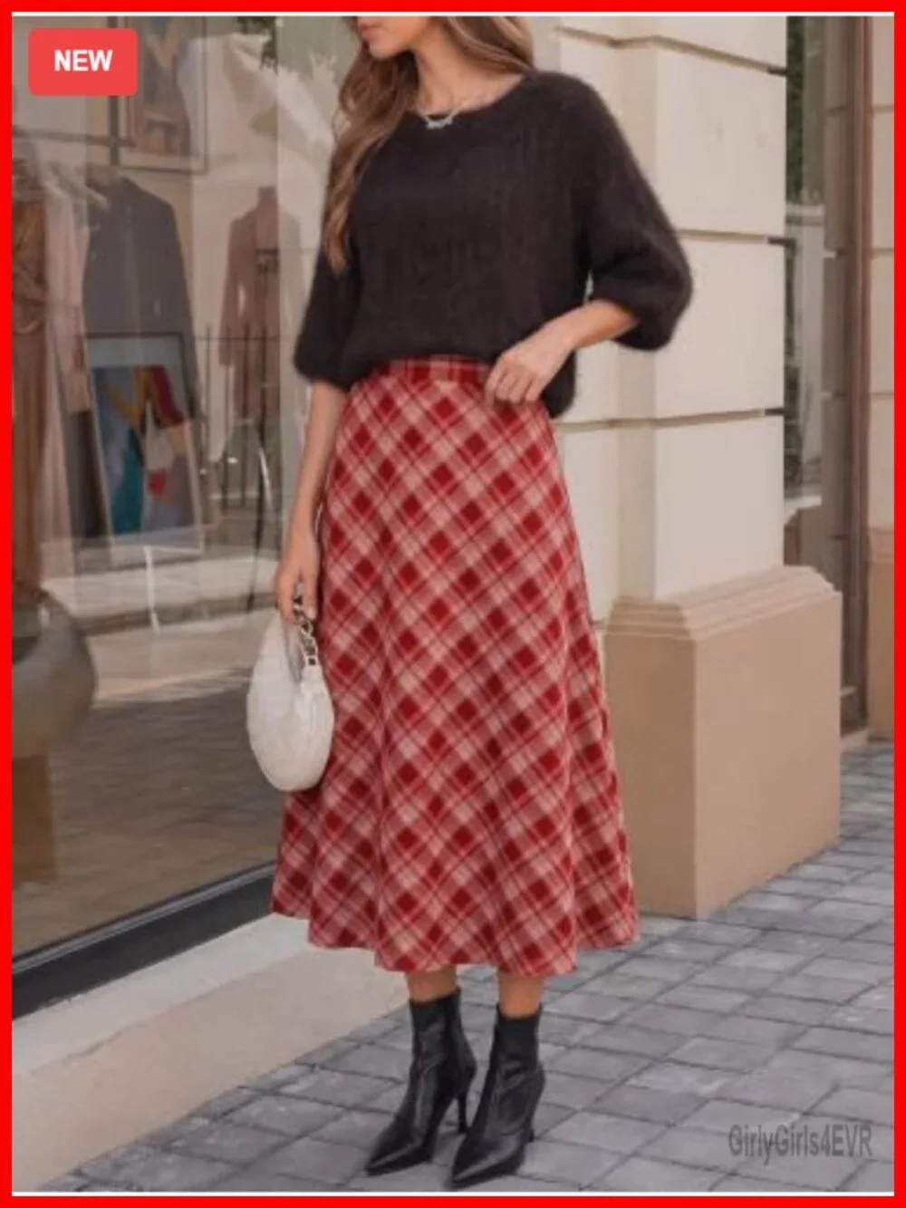 Womens Plaid Maxi Skirt Elastic Waist A-Line Long Skirt Polyester Blend